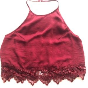 Red satin halter crop top